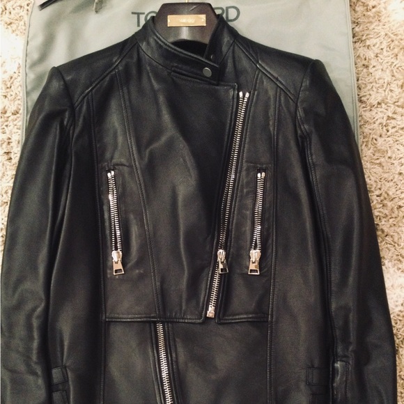 RARE RUNWAY TOM FORD BLACK LEATHER MOTO JACKET $6980 SIZE 38 - Picture 8 of 9